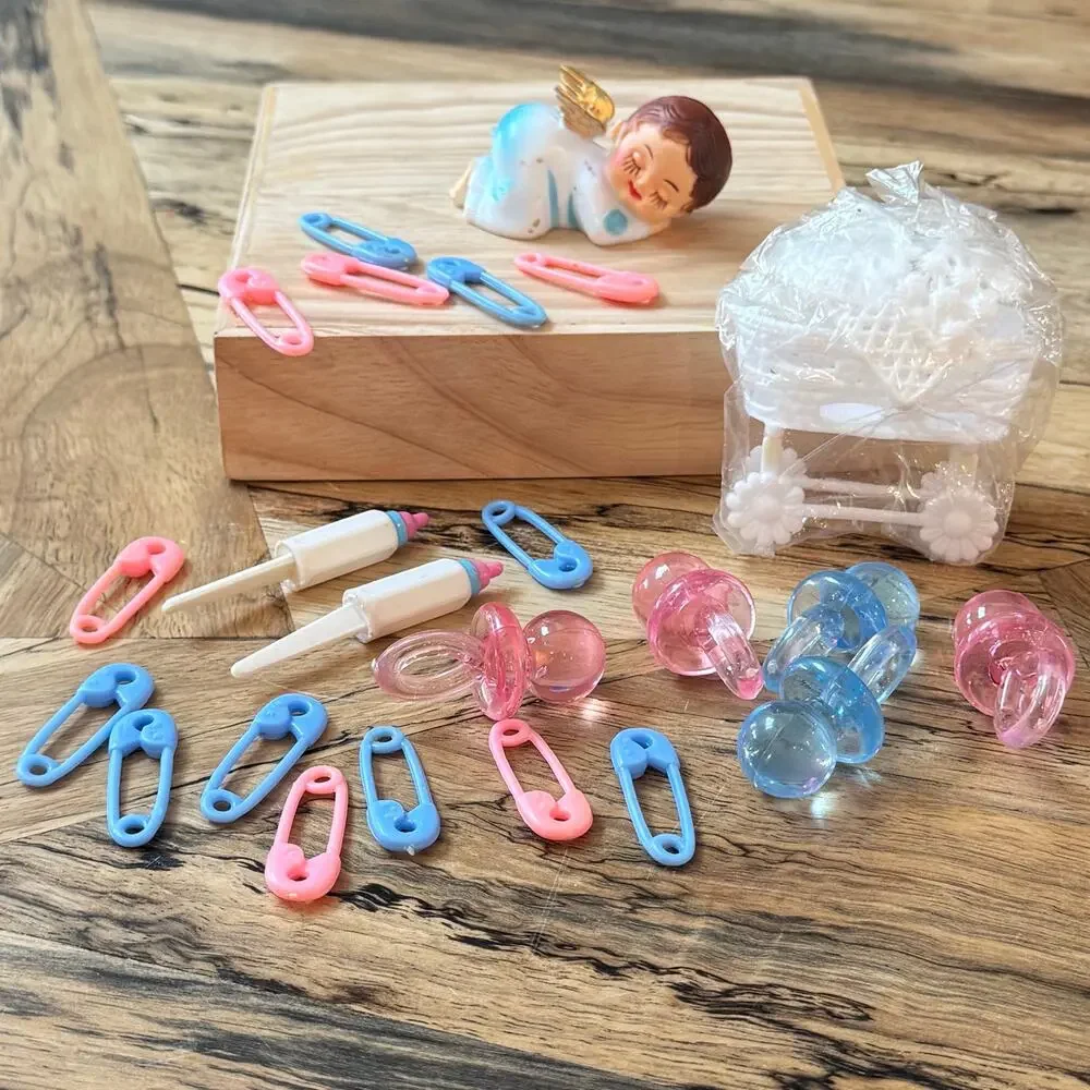 Vtg 1985 Wilton Baby Angel Cake Topper 60847 & Plastic Shower Favors Decor Lot